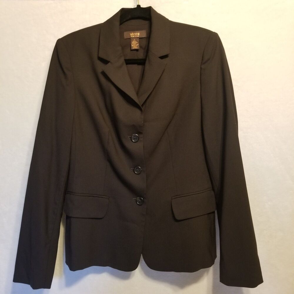 VICTOR ALFARO 6 Blazer Jacket Wool Blend Black 3 Button Notch Lapel Vtg Classic